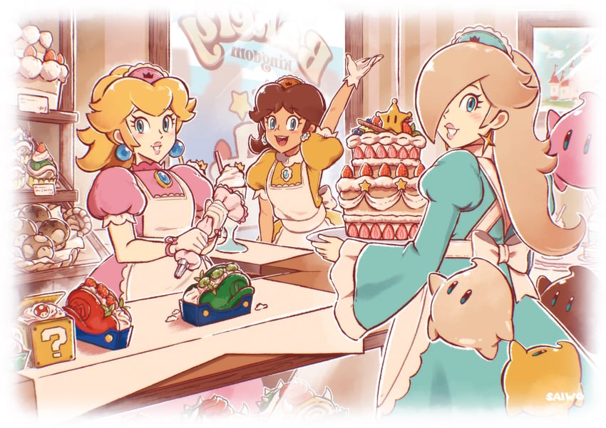 princess peach, rosalina, princess daisy, luma, baby luma, and 1 more (mario) drawn by saiwo_(saiwoproject)