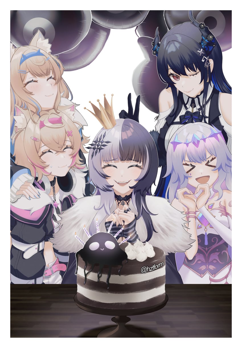 shiori novella, nerissa ravencroft, fuwawa abyssgard, mococo abyssgard, koseki bijou, and 1 more (hololive and 1 more) drawn by hazel_(hzlform)