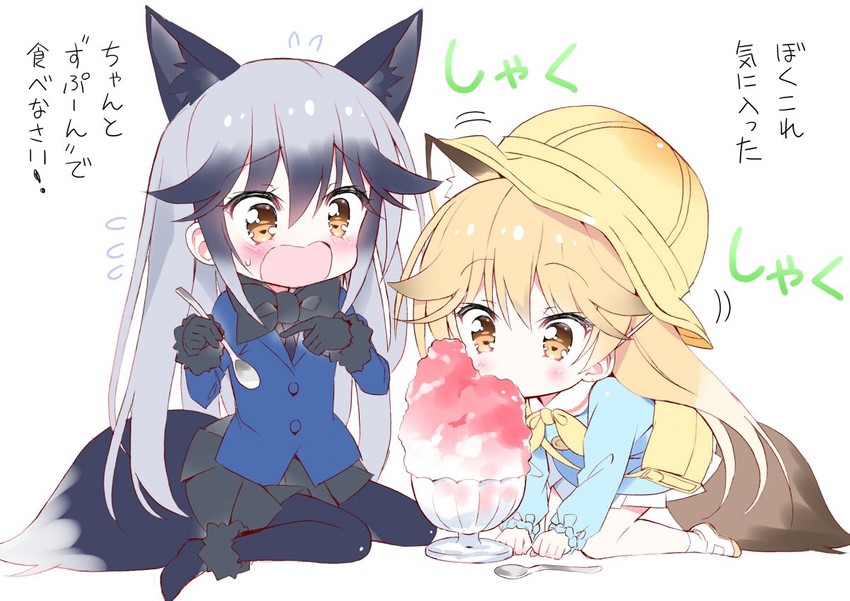silver fox and ezo red fox (kemono friends) drawn by takahashi_tetsuya