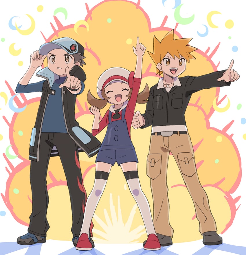 red, blue oak, and lyra (pokemon and 2 more) drawn by pumpkinpan