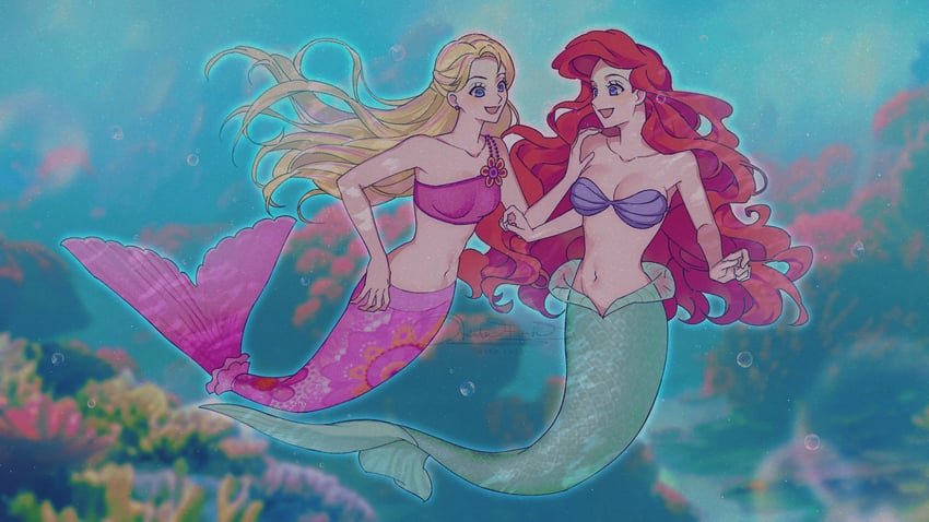ariel, barbie, and merliah summers (the little mermaid and 2 more) drawn by okitafuji