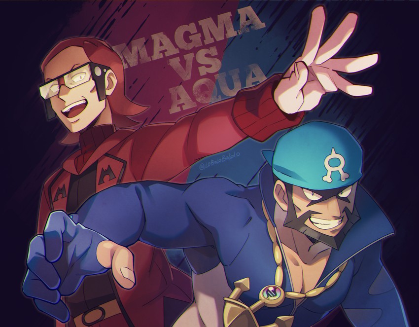 archie and maxie (pokemon and 1 more) drawn by momoji_(lobolobo2010)