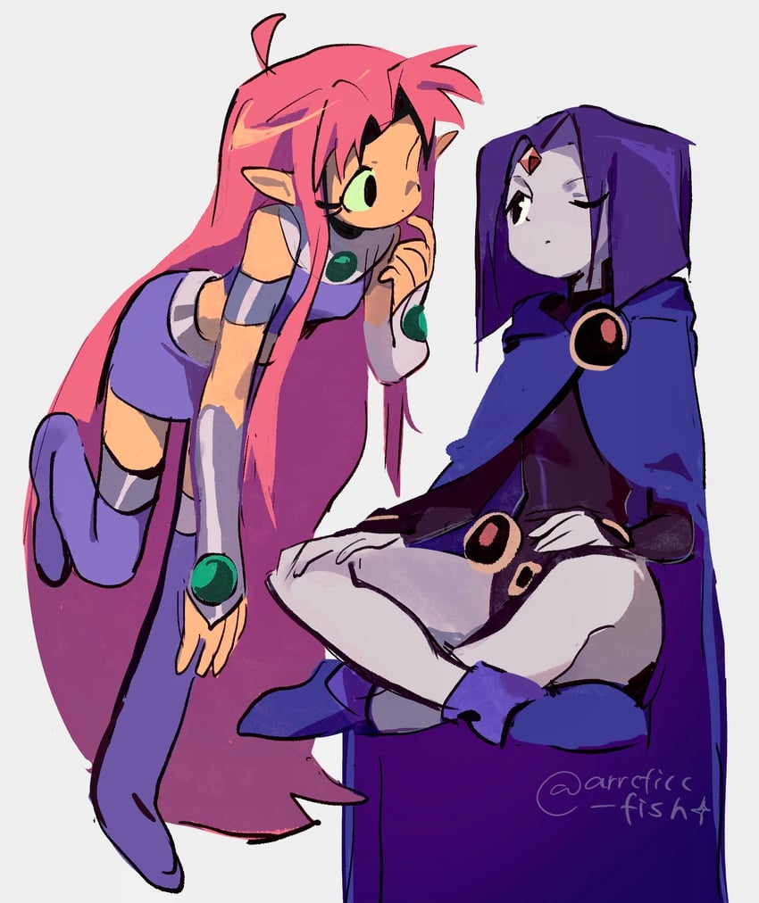 raven and starfire (dc comics and 1 more) drawn by arrcticc_fish