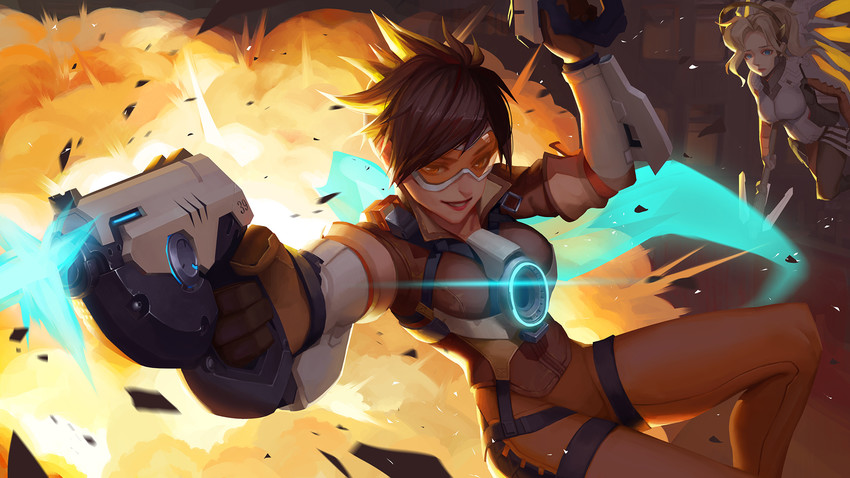 mercy and tracer (overwatch and 1 more) drawn by catsmoon