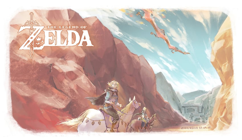 link, princess zelda, and dinraal (the legend of zelda and 1 more) drawn by kchang57