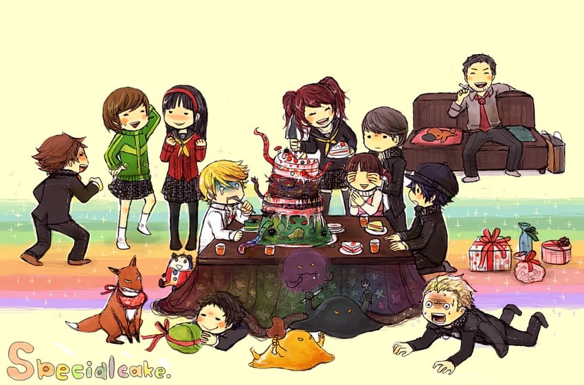 narukami yu, shirogane naoto, satonaka chie, kujikawa rise, amagi yukiko, and 6 more (persona and 1 more) drawn by nekki1224