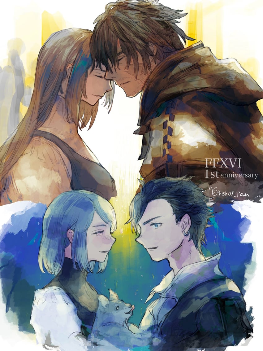 clive rosfield, jill warrick, and torgal (final fantasy and 1 more) drawn by zerou_pan