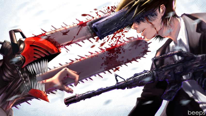 denji, hayakawa aki, and gun fiend (chainsaw man) drawn by beeps_owo