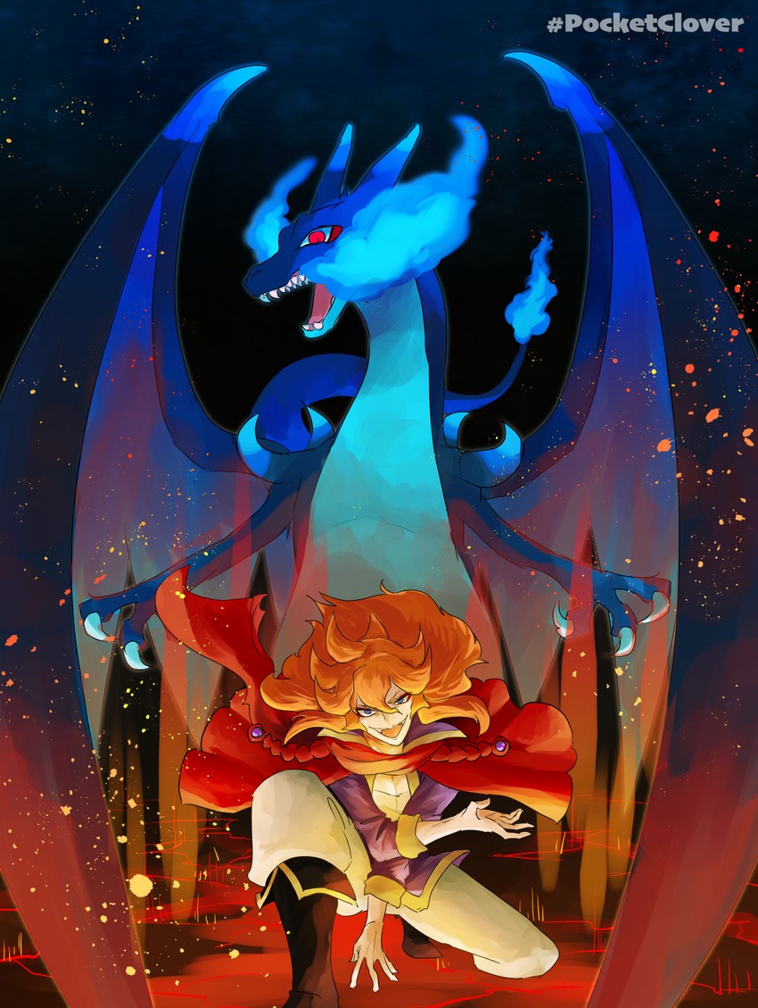 charizard, mega charizard x, and mereoleona vermillion (pokemon and 1 more) drawn by neou_(vivid5)