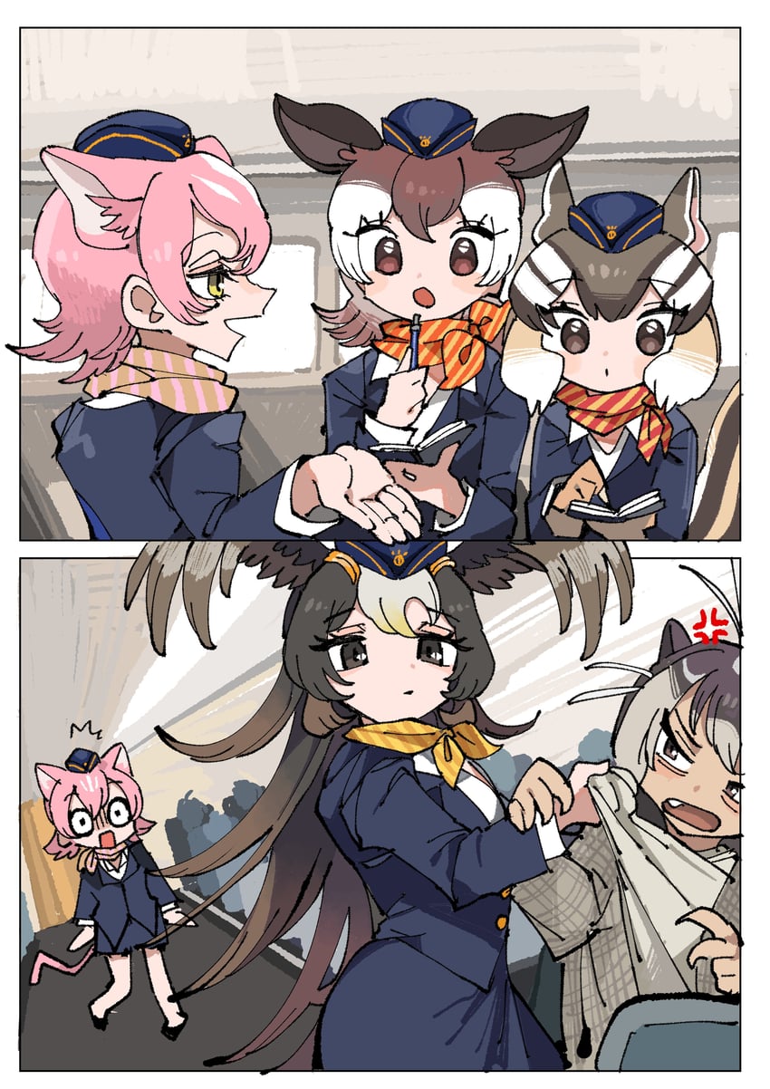 siberian chipmunk, peach panther, okapi, striated caracara, and giant otter (kemono friends) drawn by kanmoku-san