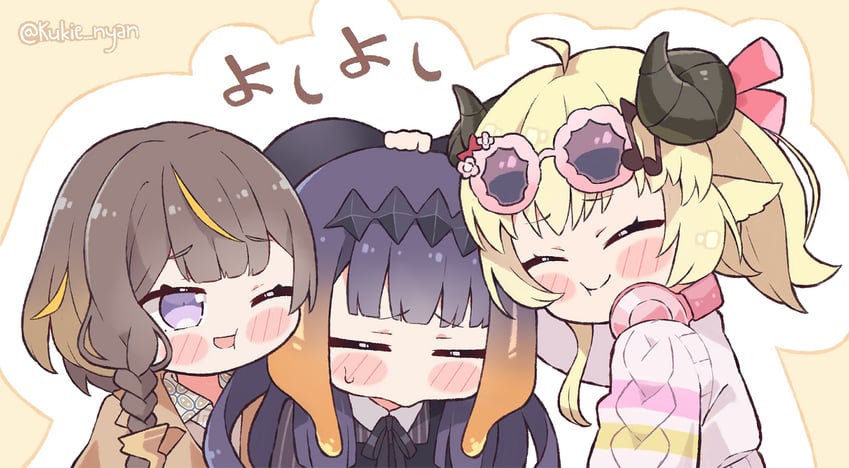 ninomae ina'nis, tsunomaki watame, and anya melfissa (hololive and 2 more) drawn by kukie-nyan