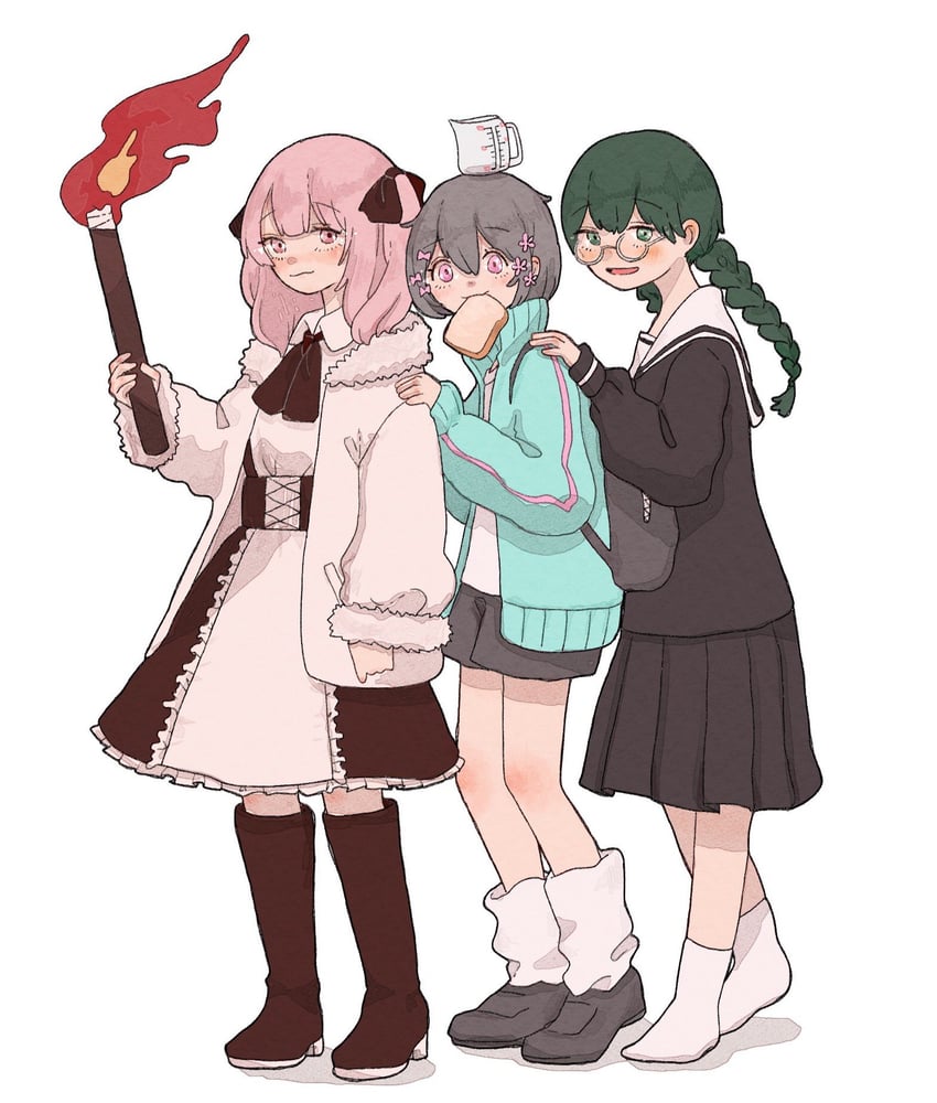 kurari-chan, ada, and midori-chan (vocaloid and 5 more) drawn by sabaku_(saba9)