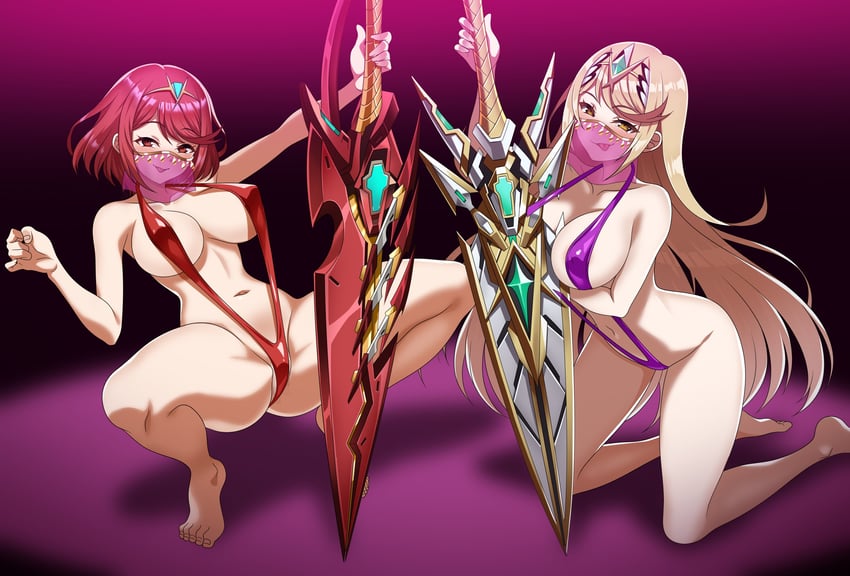 pyra and mythra (xenoblade chronicles and 1 more) drawn by sirano