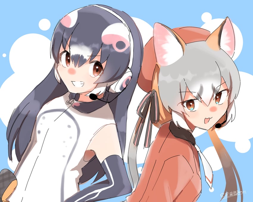 island fox and african penguin (kemono friends and 1 more) drawn by mitorizu_02