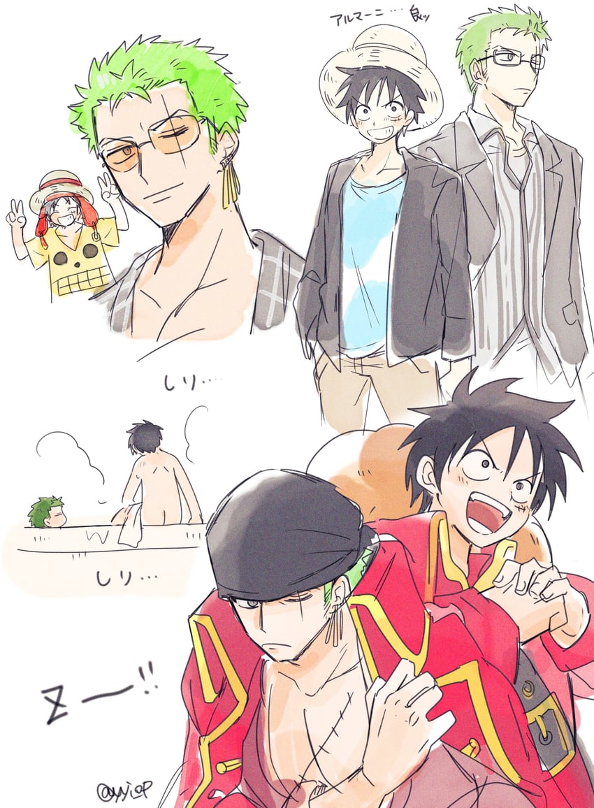 monkey d. luffy and roronoa zoro (one piece) drawn by yayoi_(yyi_op)