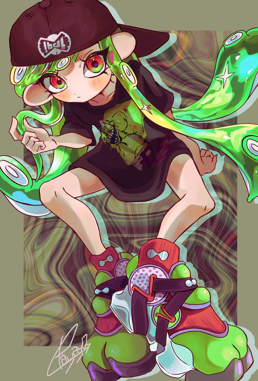 octoling player character and octoling girl (splatoon and 1 more) drawn by payayo884