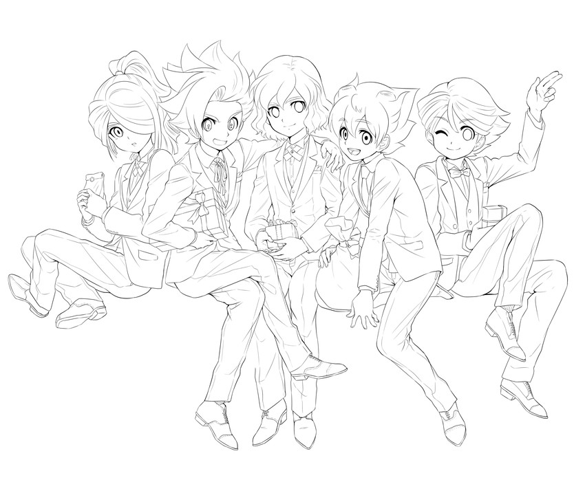 shindou takuto, kazemaru ichirouta, matsukaze tenma, matatagi hayato, and ichinose kazuya (inazuma eleven go and 2 more) drawn by matsumoto_achi