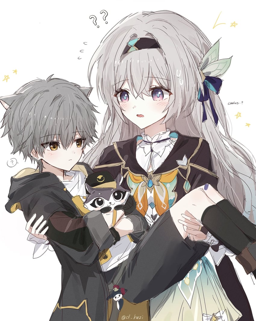 trailblazer, firefly, and caelus (honkai and 1 more) drawn by hsr_shiro