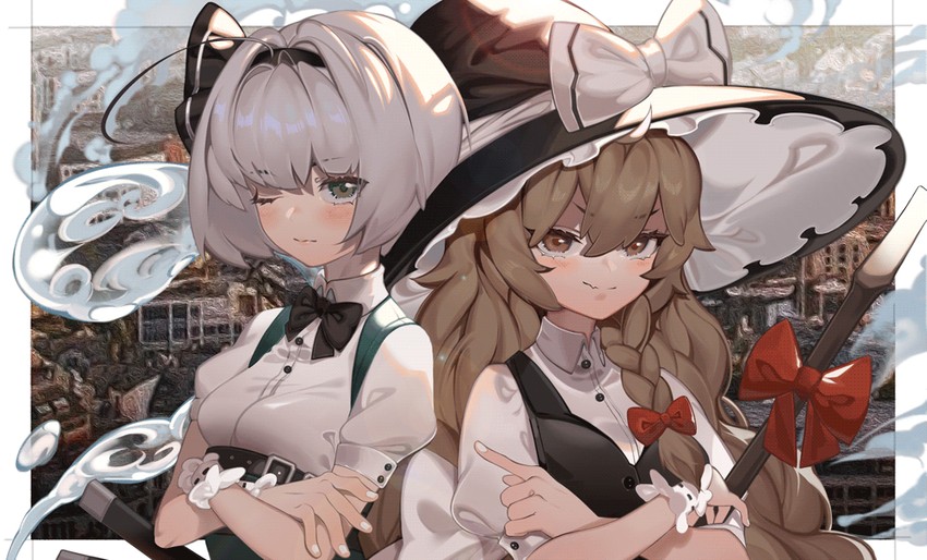 kirisame marisa and konpaku youmu (touhou) drawn by woc_(2072878058)