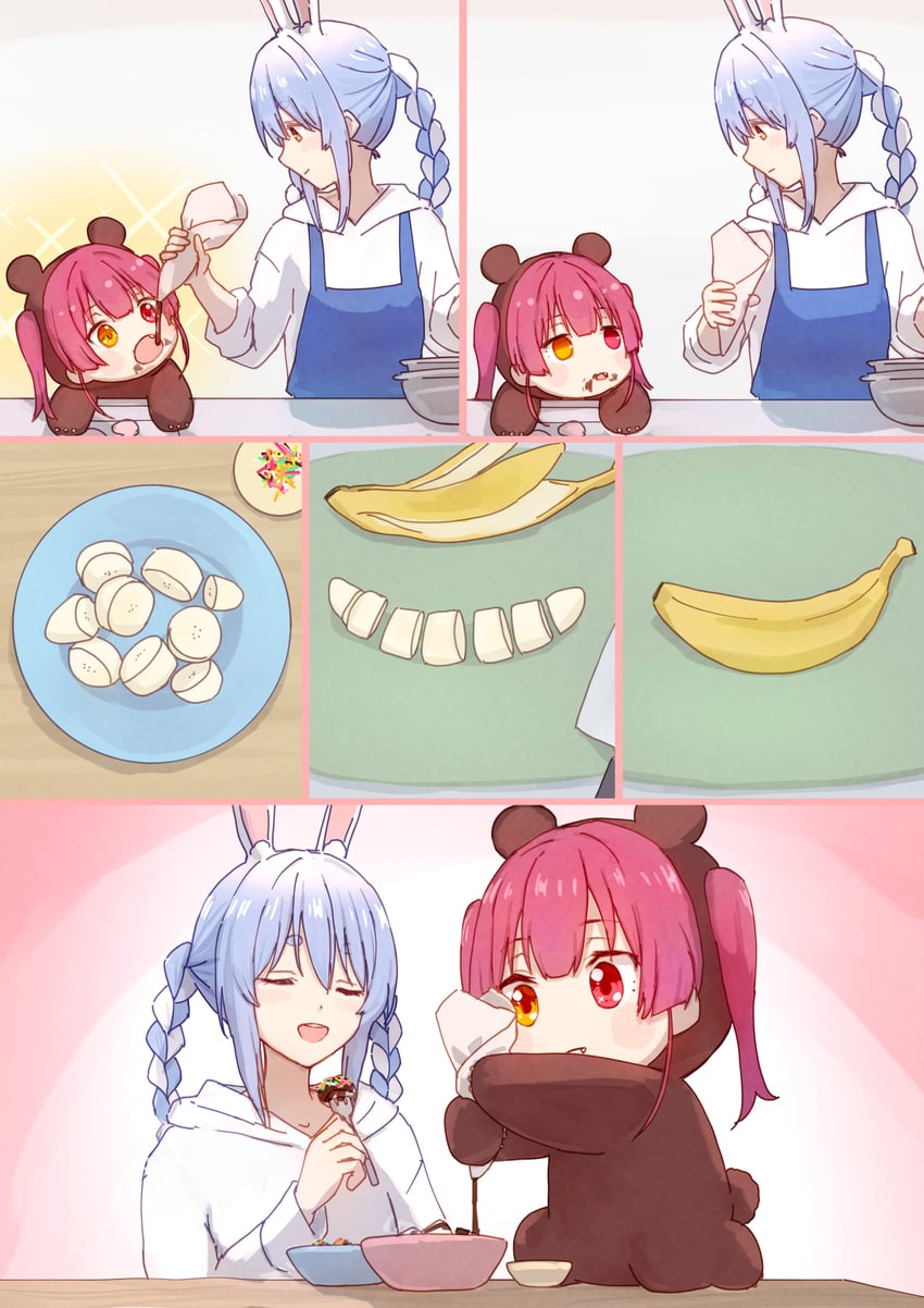 houshou marine, usada pekora, and houshou kumarine (hololive) drawn by yami_ara