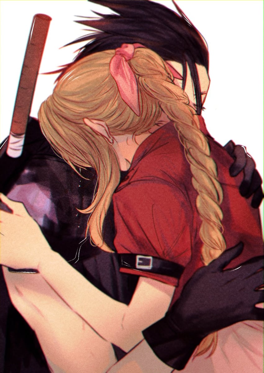 aerith gainsborough and zack fair (final fantasy and 2 more) drawn by sera_(serappi)