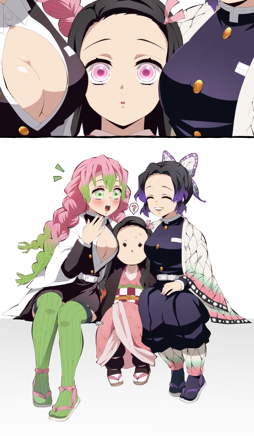 kamado nezuko, kochou shinobu, and kanroji mitsuri (kimetsu no yaiba) drawn by pori_(kmt_pori)