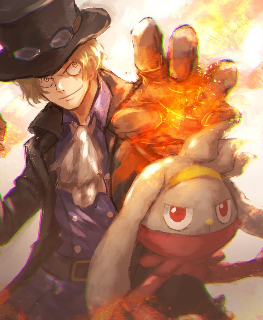 sabo and raboot (pokemon and 1 more) drawn by potechi_norisio