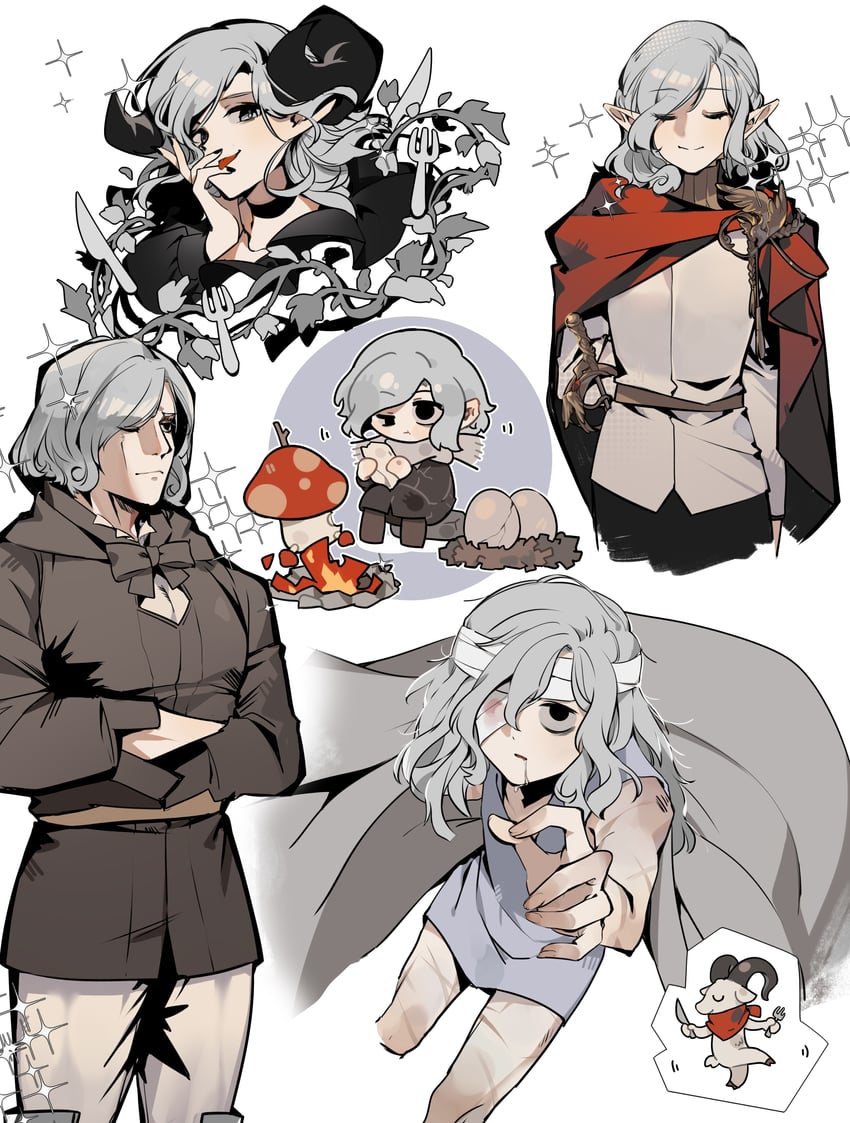 mithrun, walking mushroom, and goat (dungeon meshi) drawn by kevinzyqqq