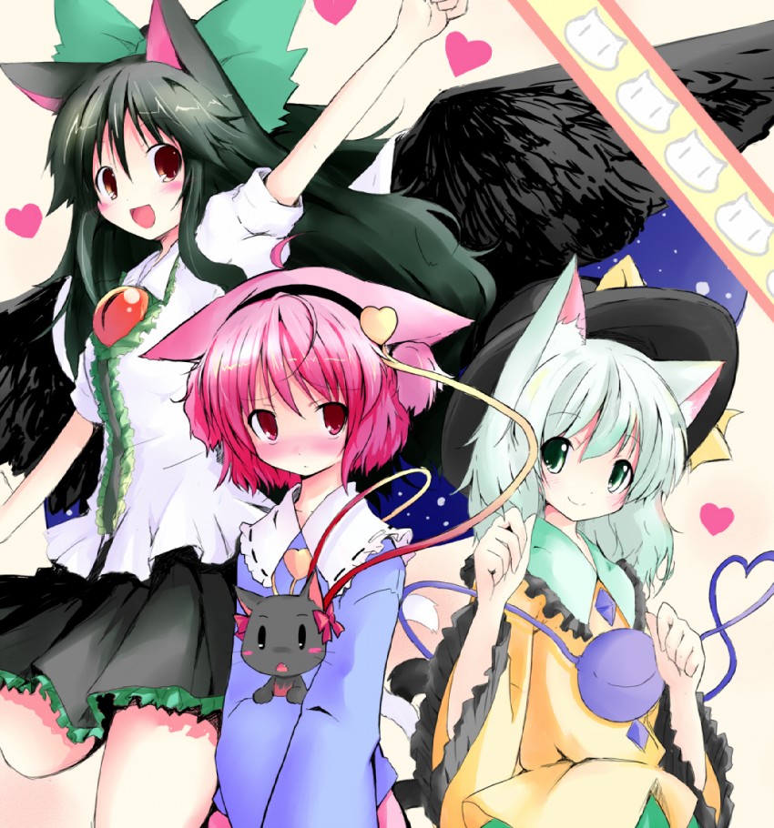komeiji koishi, komeiji satori, kaenbyou rin, and reiuji utsuho (touhou) drawn by shichinose