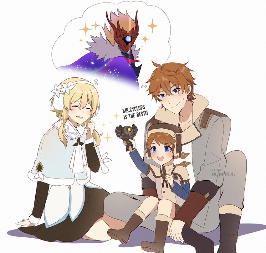 lumine, teucer, ruin guard, and tartaglia (genshin impact) drawn by k-rumi