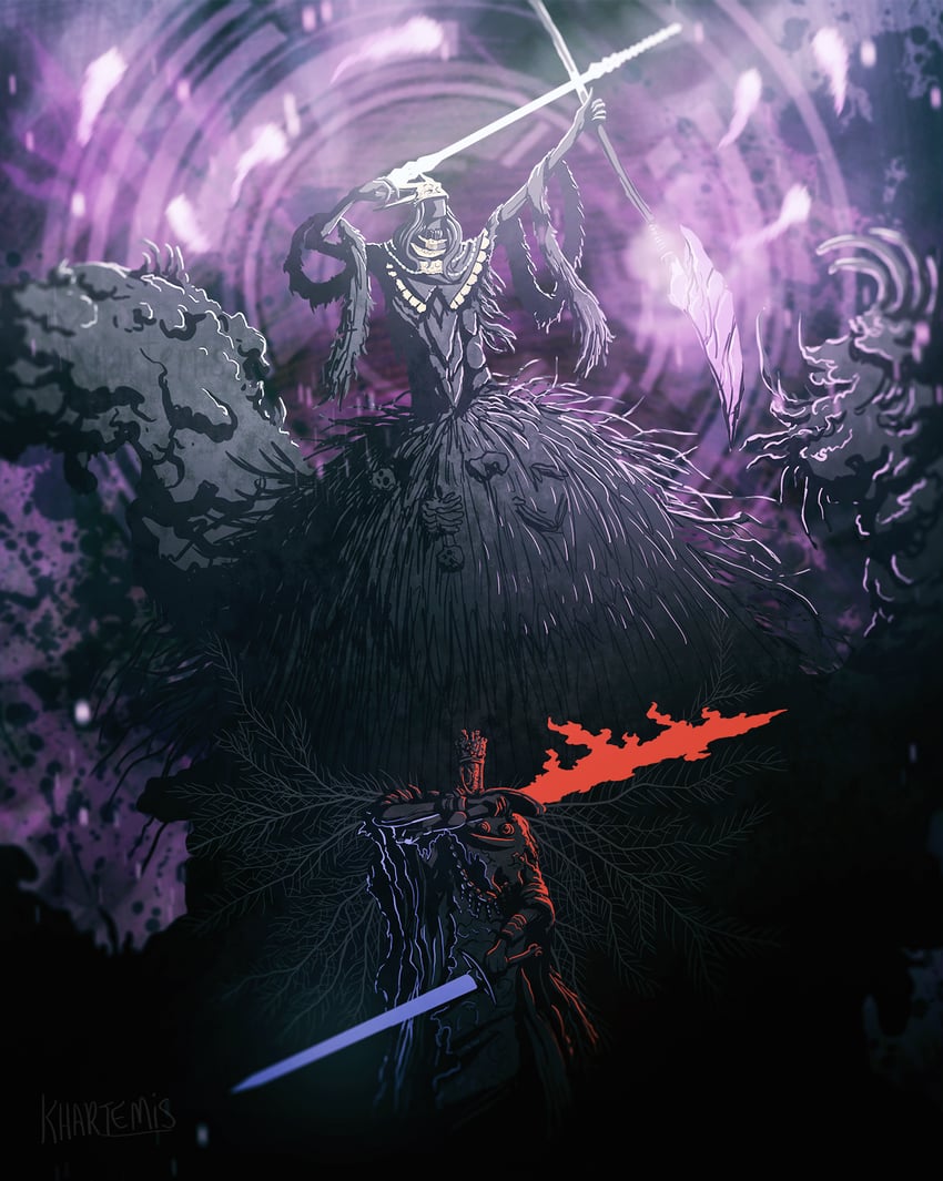 aldrich devourer of gods and pontiff sulyvahn (dark souls and 1 more) drawn by khartemis