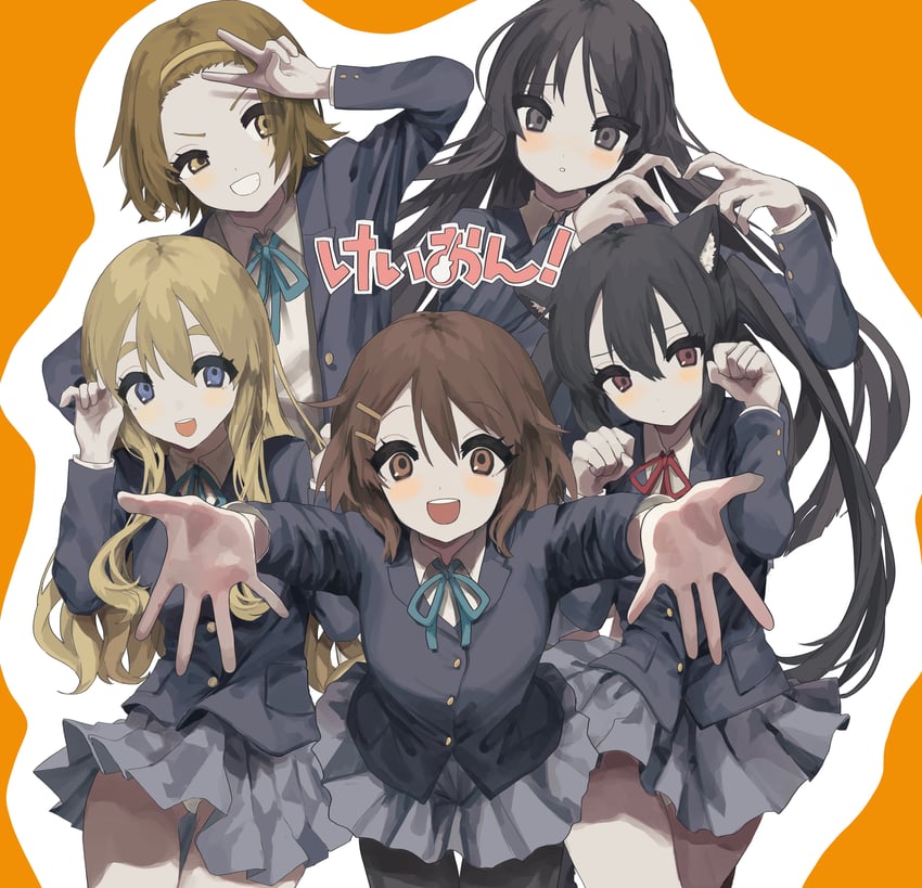 akiyama mio, nakano azusa, hirasawa yui, tainaka ritsu, and kotobuki tsumugi (k-on!) drawn by tachibana_wataru_(123tsuki)