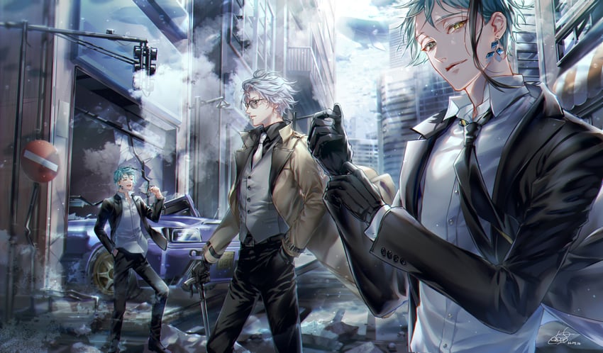 floyd leech, jade leech, and azul ashengrotto (twisted wonderland) drawn by doro_(sabarudoro)