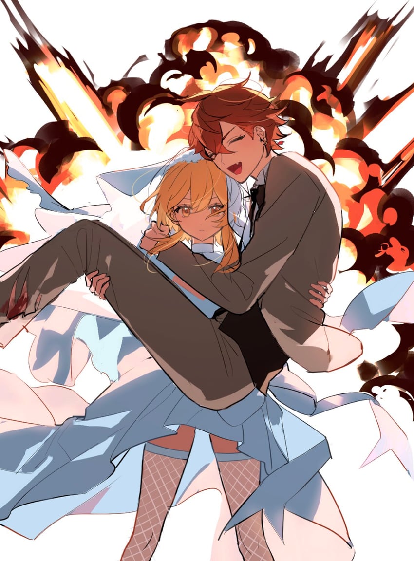 lumine and tartaglia (genshin impact) drawn by umenoume