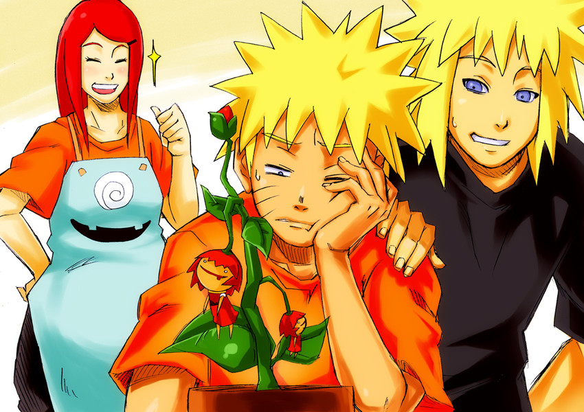 uzumaki naruto, uzumaki kushina, namikaze minato, and habanero-tan (naruto and 1 more) drawn by sahara_wataru