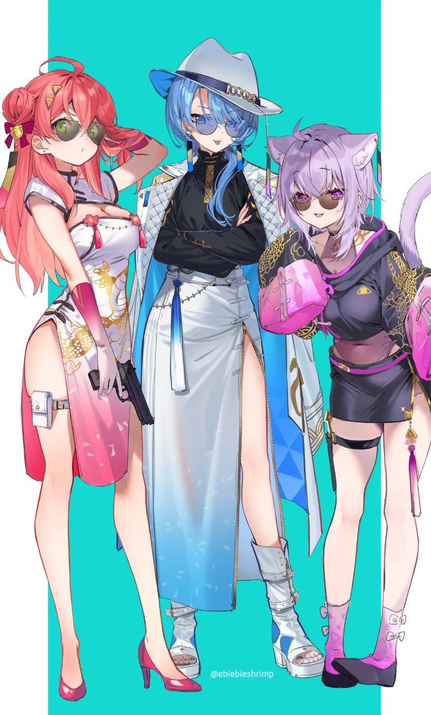 hoshimachi suisei, nekomata okayu, and sakura miko (hololive) drawn by shuri_(84k)