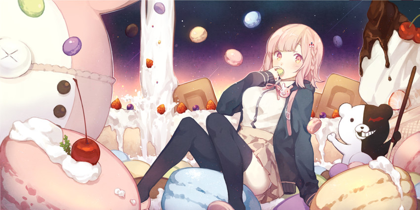 nanami chiaki and monokuma (danganronpa and 1 more) drawn by iritoa