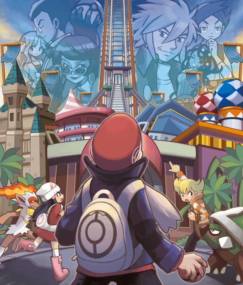 dawn, lucas, barry, caitlin, infernape, and 6 more (pokemon and 2 more)