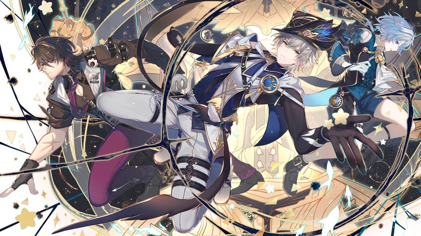 trailblazer, caelus, gallagher, misha, and septimus (honkai and 1 more) drawn by aqueasirius