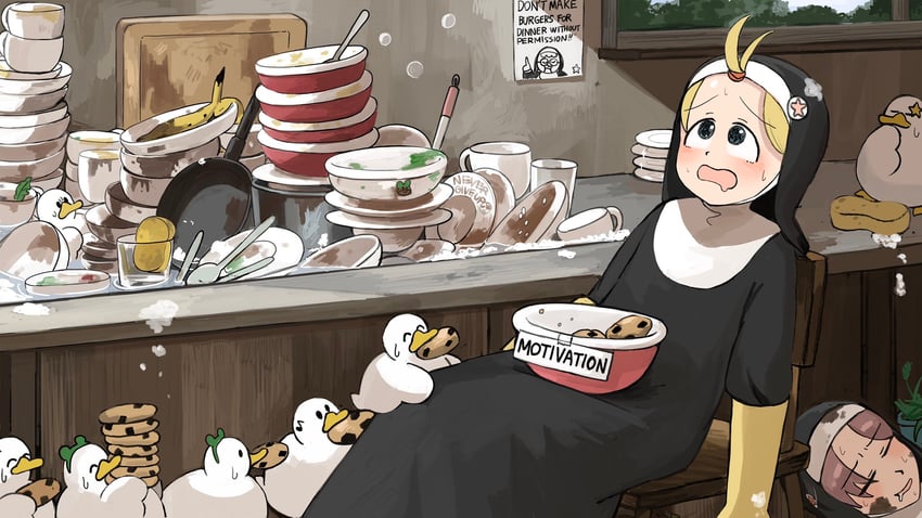clumsy nun and hungry nun (little nuns) drawn by diva_(hyxpk)