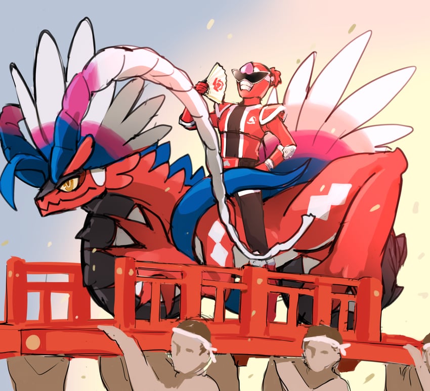 koraidon and donmomotarou (pokemon and 2 more) drawn by somechime_(sometime1209)