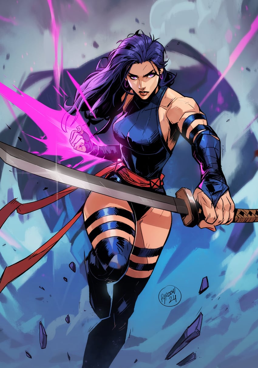 psylocke and sentinel (marvel and 1 more) drawn by hicham_habchi