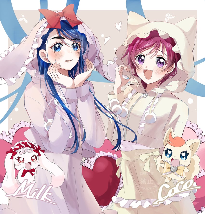 yumehara nozomi, minazuki karen, milk, and coco (precure and 1 more) drawn by sakumupre5