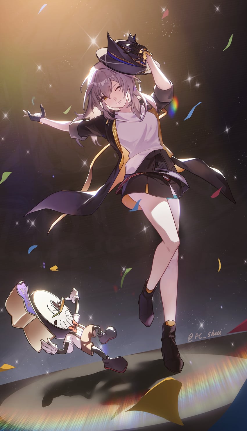 trailblazer, stelle, and clockie (honkai and 1 more) drawn by hetare_mizu