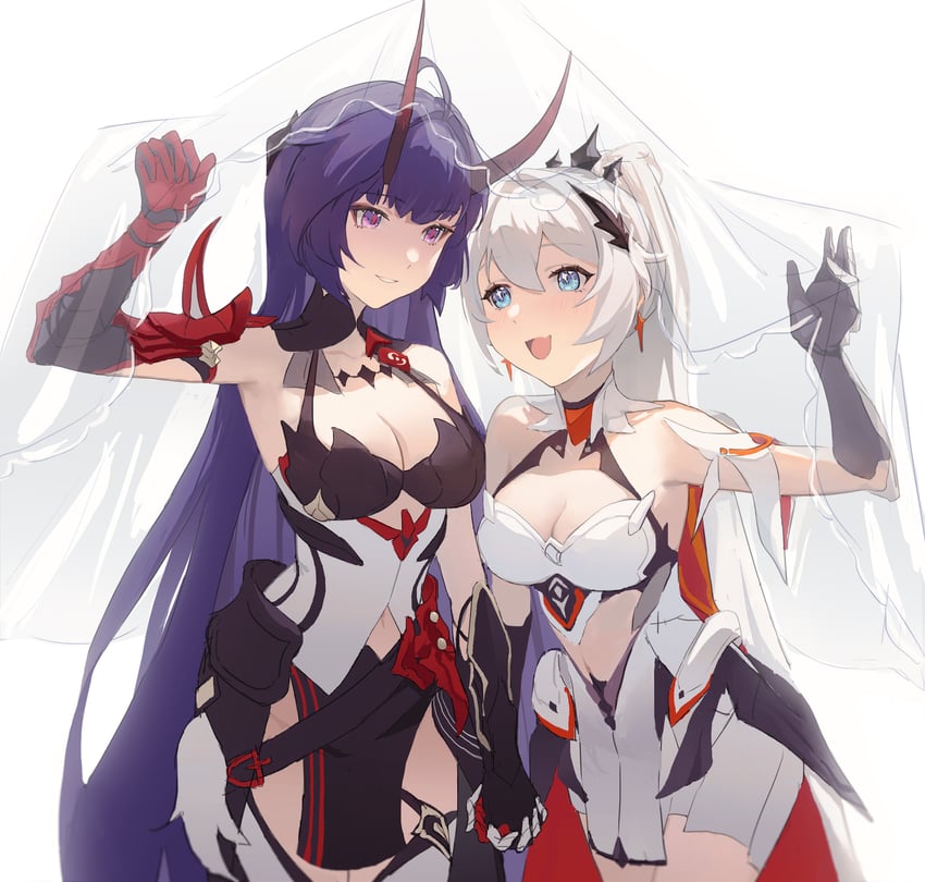 kiana kaslana and raiden mei (honkai and 1 more) drawn by hetare_mizu