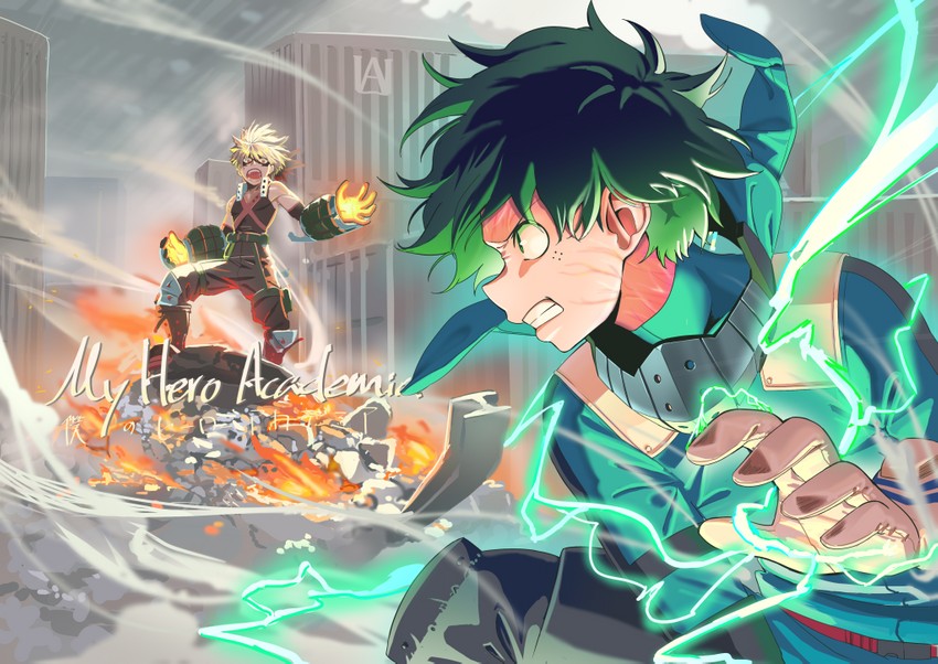 midoriya izuku and bakugou katsuki (boku no hero academia) drawn by poligon_(046)