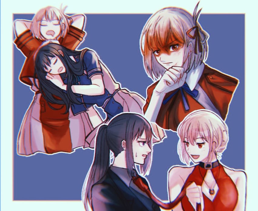 nishikigi chisato and inoue takina (lycoris recoil) drawn by kumabehaso