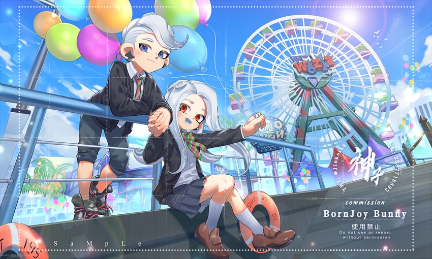 octoling player character, octoling girl, and octoling boy (splatoon) drawn by jinkoika