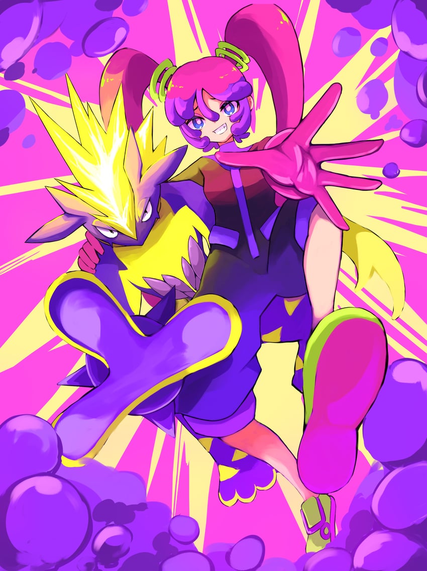 hatsune miku, toxtricity, and poison miku (pokemon and 2 more) drawn by yuu_(yuu777hh)