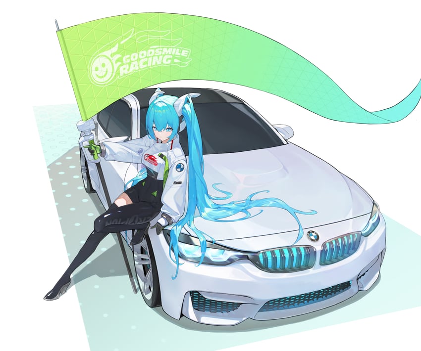 hatsune miku and racing miku (vocaloid and 1 more) drawn by nikki_l